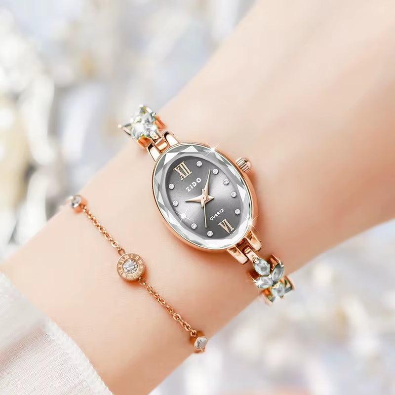 V22 Women'S Watches Light Luxury Diamond Inlaid Female Watch Waterproof Oval Ladies Fashion Quartz Bracelet Wristwatch