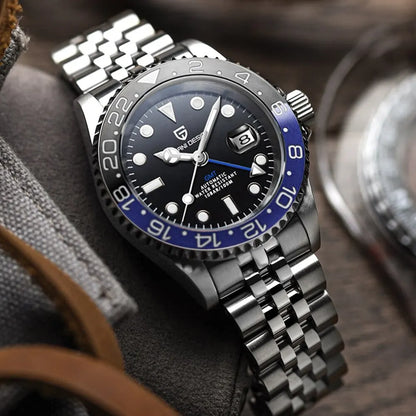 PD-1662 Luxury GMT Men Mechanical Wristwatch Sapphire Glass Stainless Steel 100M Waterproof Automatic Watches