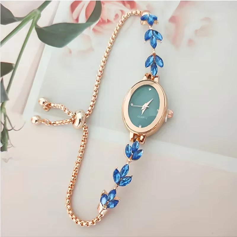 New Elegant Watch for Women Rhinestone Inlaid for Clover Lady Watches Oval Fashion Quartz Wristwatch Bracelet Clocks Reloj Mujer